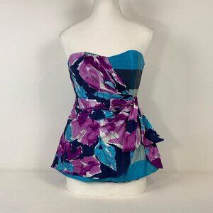 Nanette Lepore Floral Silk Strapless Top with Tie Detail - Size 2/XS/S